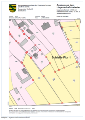 Beispiel Liegenschaftskarte mit Grenzpunkten mit Katasternachweis Ingenieur- und Vermessungsbüro Fache Dresden